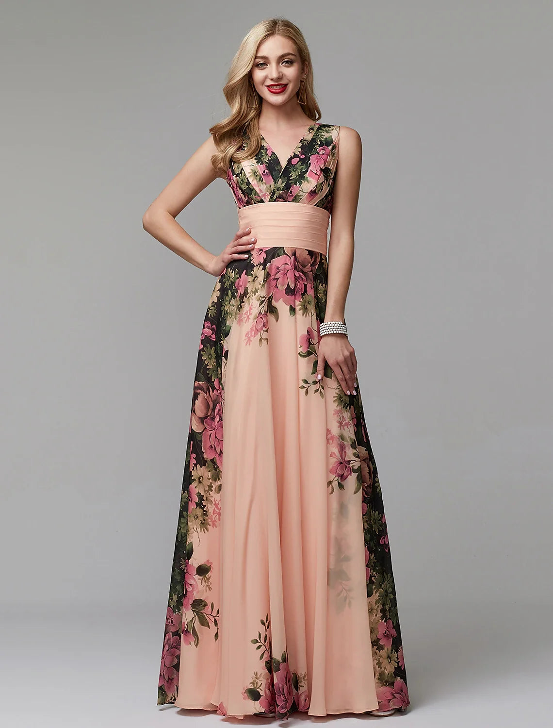 A-Line V-Neck Chiffon Sleeveless Floor-Length Wedding Dress - Chloe Dress