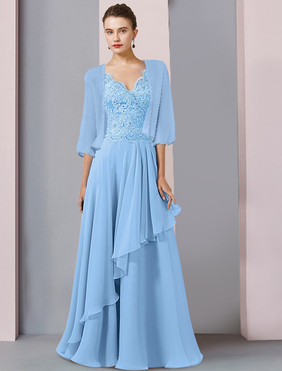 A-Line V-Neck Chiffon Wrap Floor-Length Wedding Dress - Chloe Dress