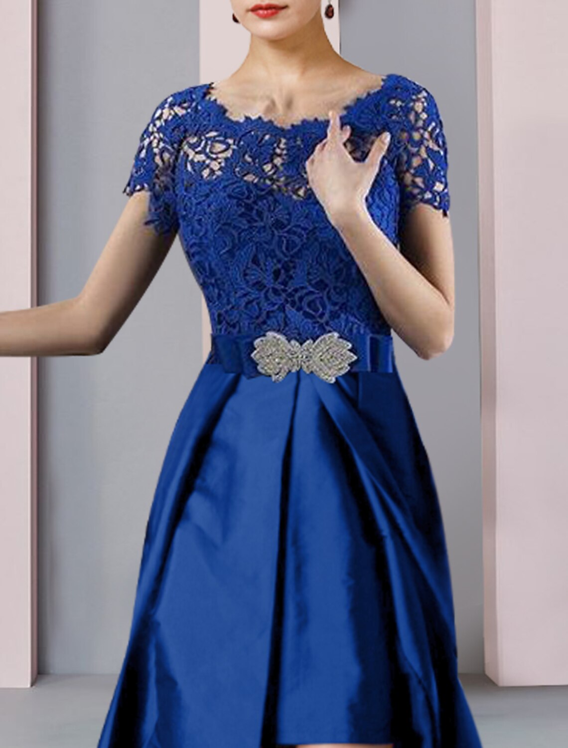 Sheath Lace Short Sleeve Mini Formal Dress - Chloe Dress