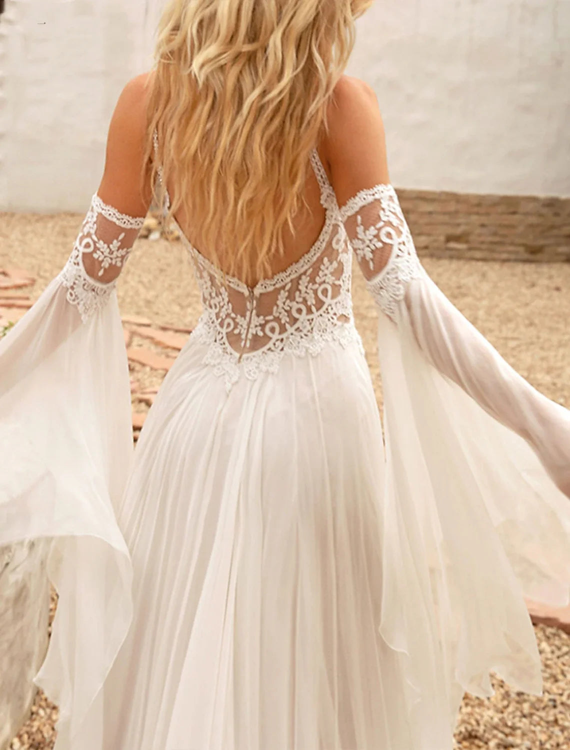 White A-Line Chiffon Sleeveless Open Back Asymmetric Wedding Gown - Chloe Dress