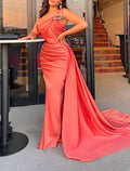 Mermaid One-Shoulder Satin Sleeveless Pleated Evening Gown - Chloe Dress
