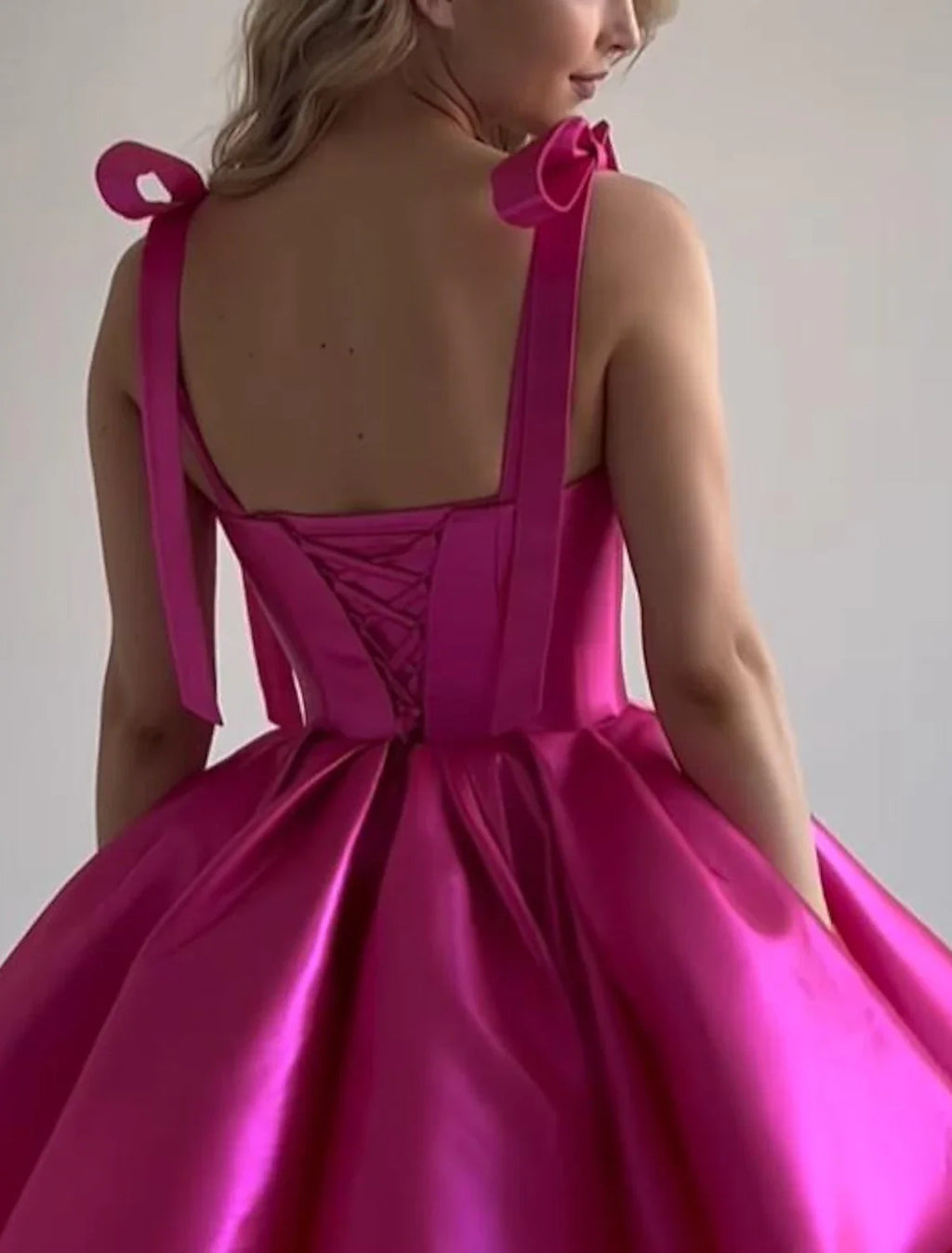 Pink A-Line Spaghetti Strap Satin Sleeveless Lace-Up Back Mini Homecoming Dress - Chloe Dress