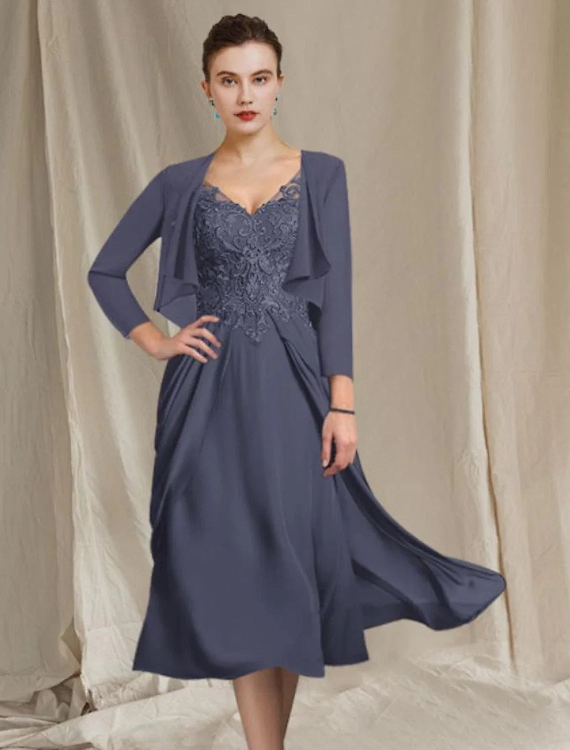A-Line V-Neck Chiffon Short Sleeve Wrap Mini Dress - Chloe Dress
