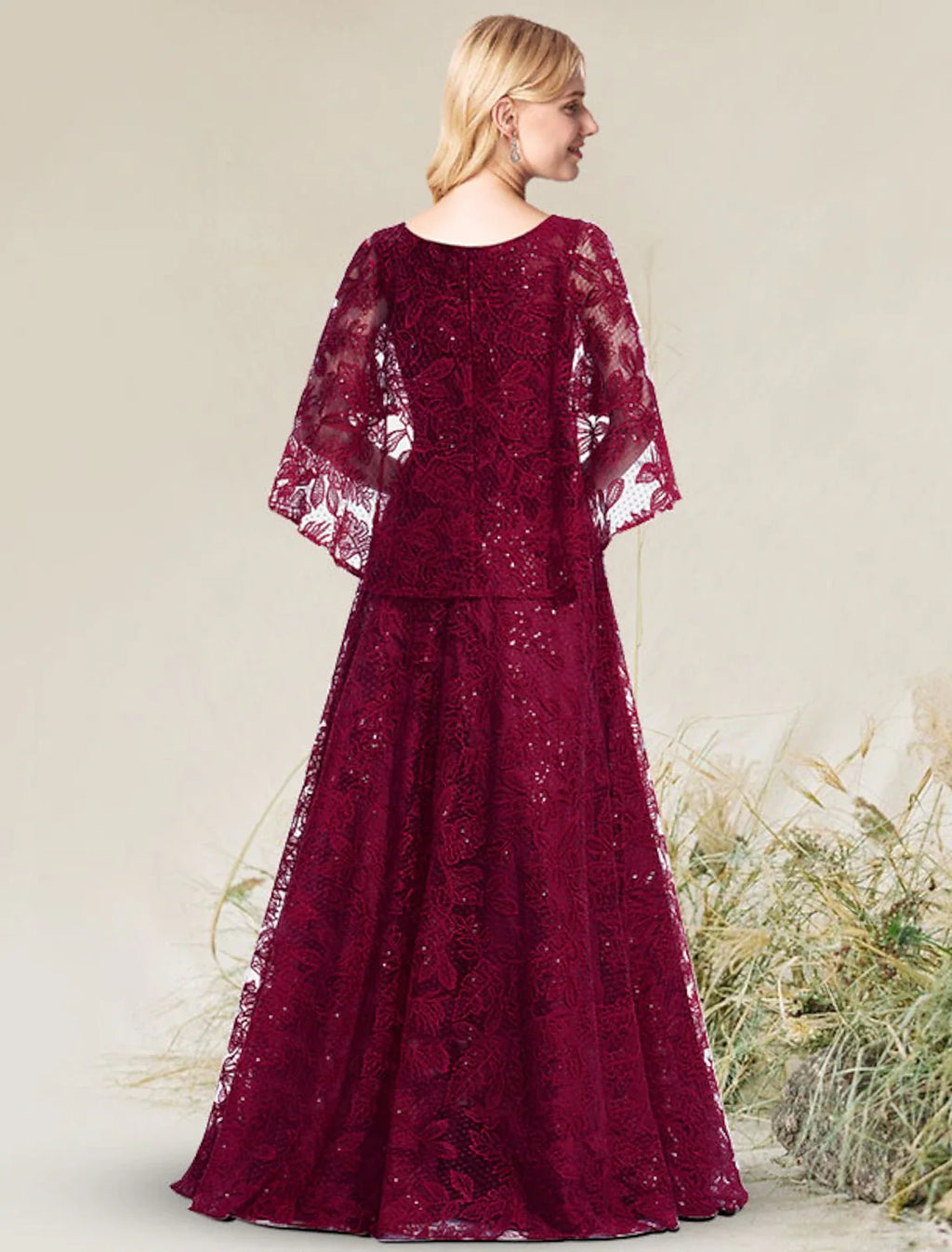 A-Line Lace Short Sleeve Applique Floor-Length Evening Dress - Chloe Dress