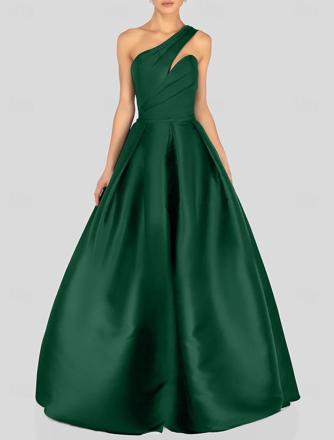 Black A-Line One-Shoulder Satin Sleeveless Floor-Length Prom Dress - Chloe Dress