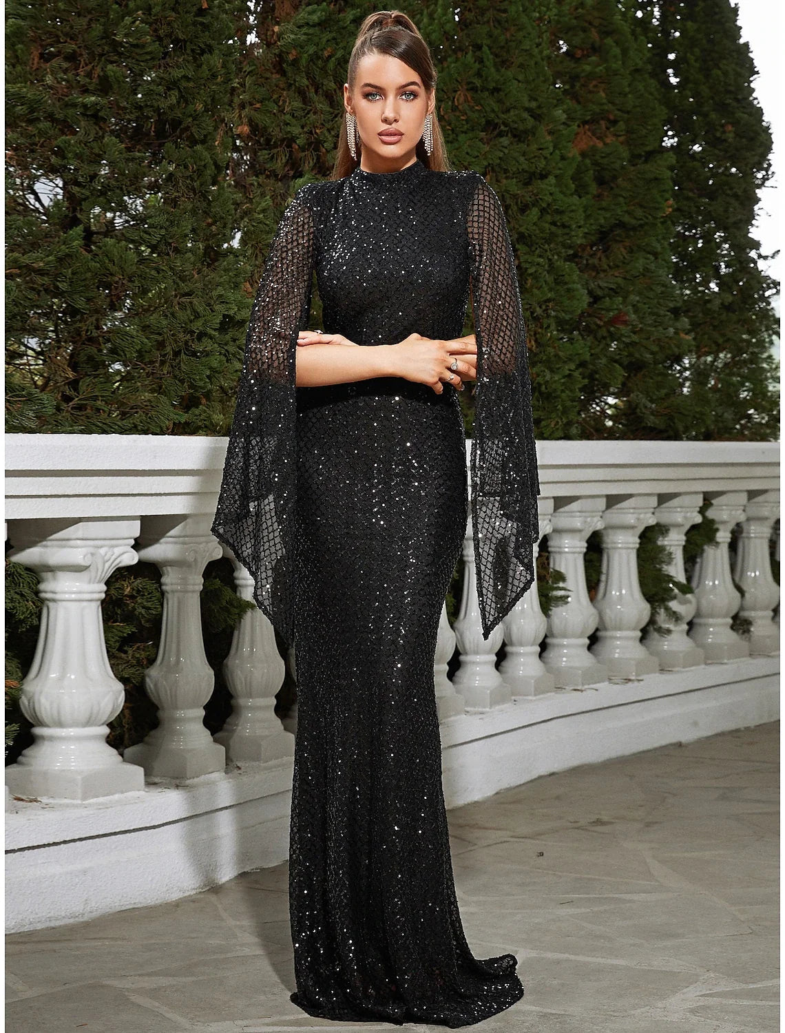 Mermaid High Neck Sequin Sleeveless Pleated Floor-Length Evening Gown - Chloe Dress