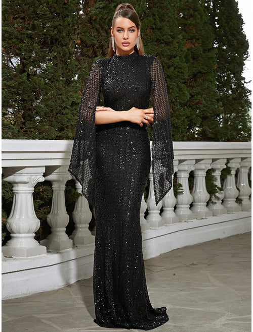 Mermaid High Neck Sequin Sleeveless Pleated Floor-Length Evening Gown - Chloe Dress