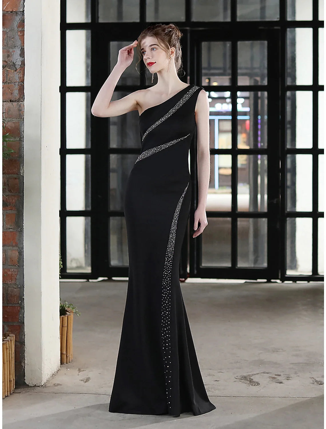 Mermaid One-Shoulder Satin Sleeveless Floor-Length Evening Gown - Chloe Dress