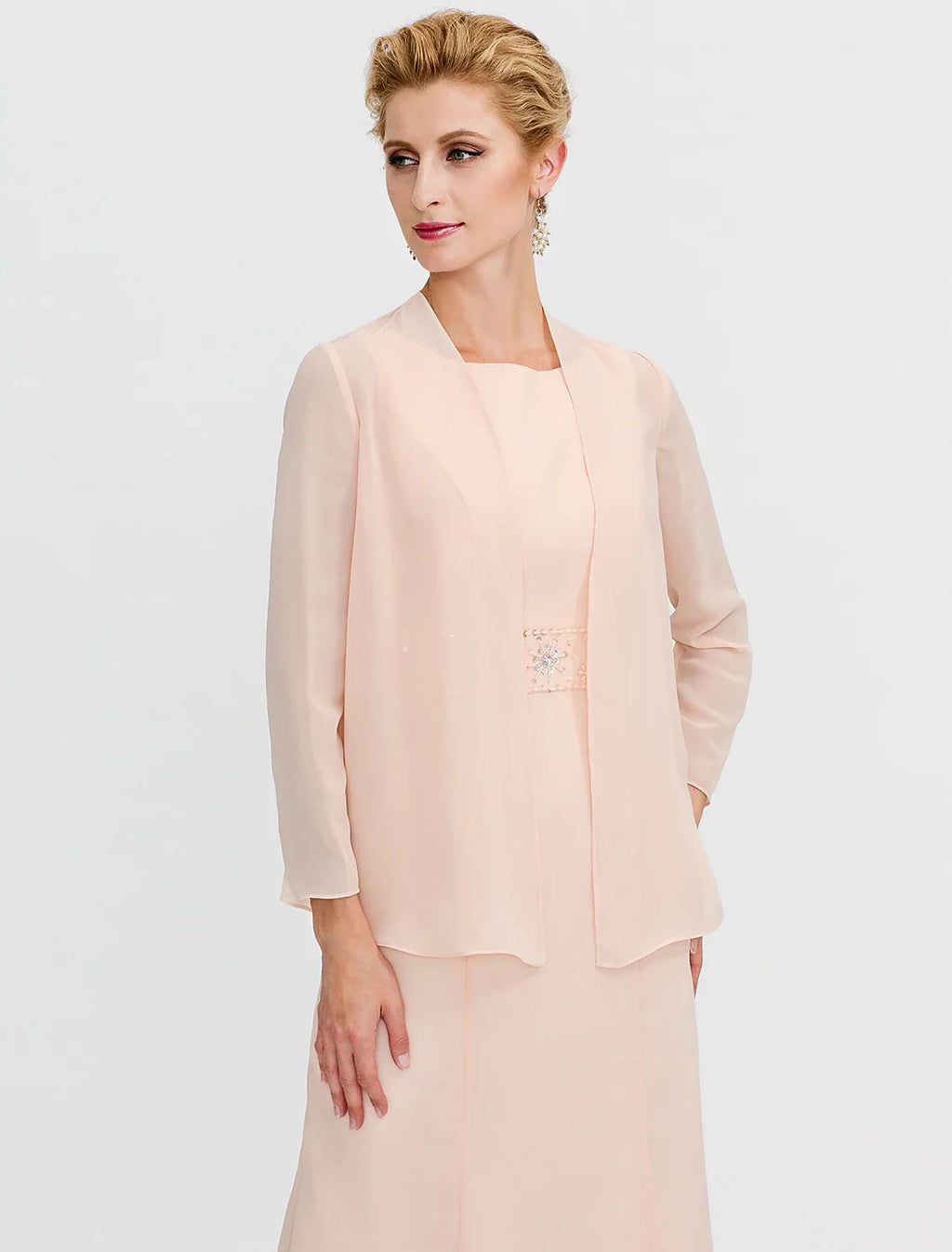 Sheath Chiffon Long Sleeve Pleated Tea-Length Wedding Dress - Chloe Dress