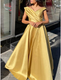 A-Line V-Neck Satin Sleeveless Pleated Evening Gown - Chloe Dress