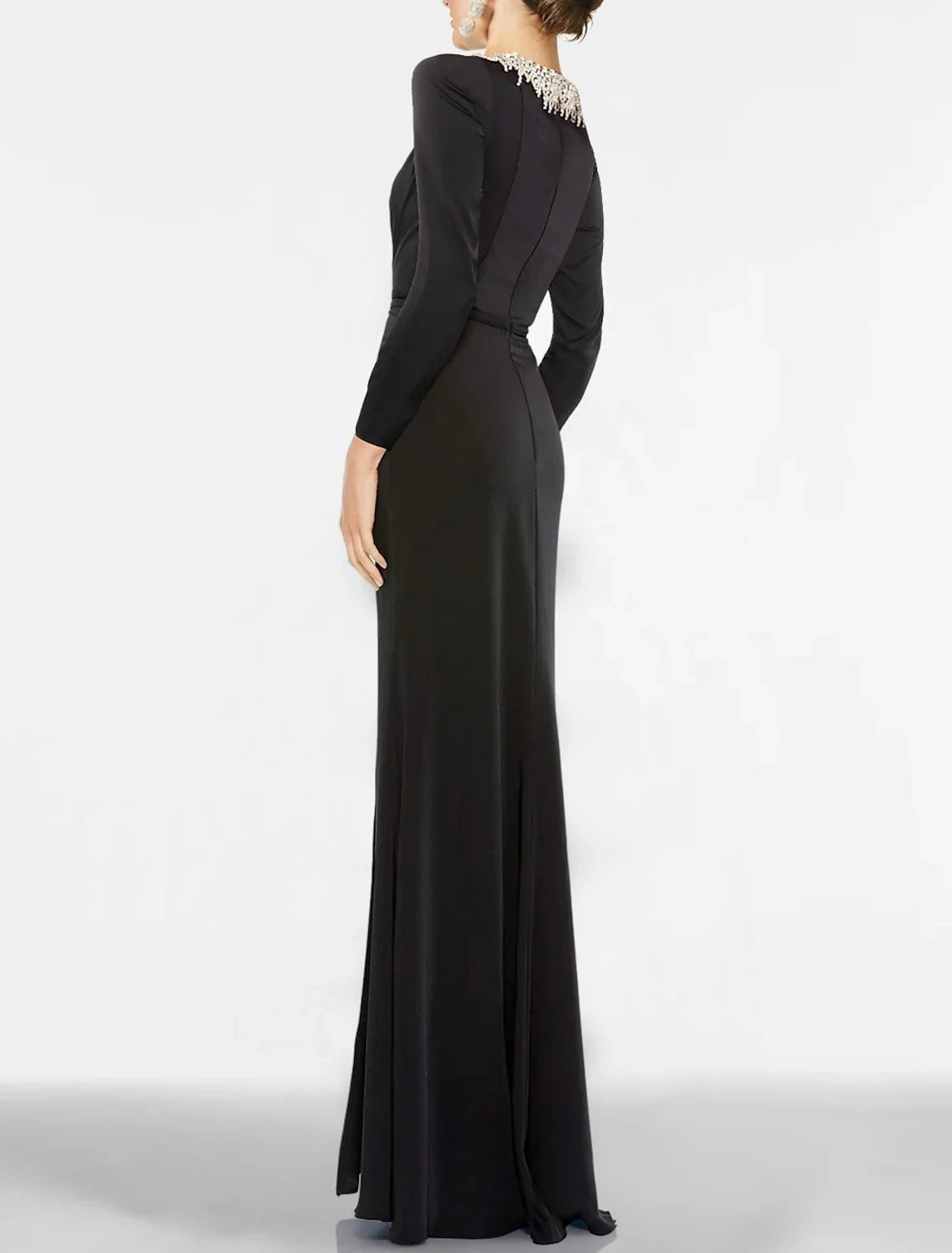 Black Mermaid Long Sleeve High Slit Floor-Length Evening Gown - Chloe Dress