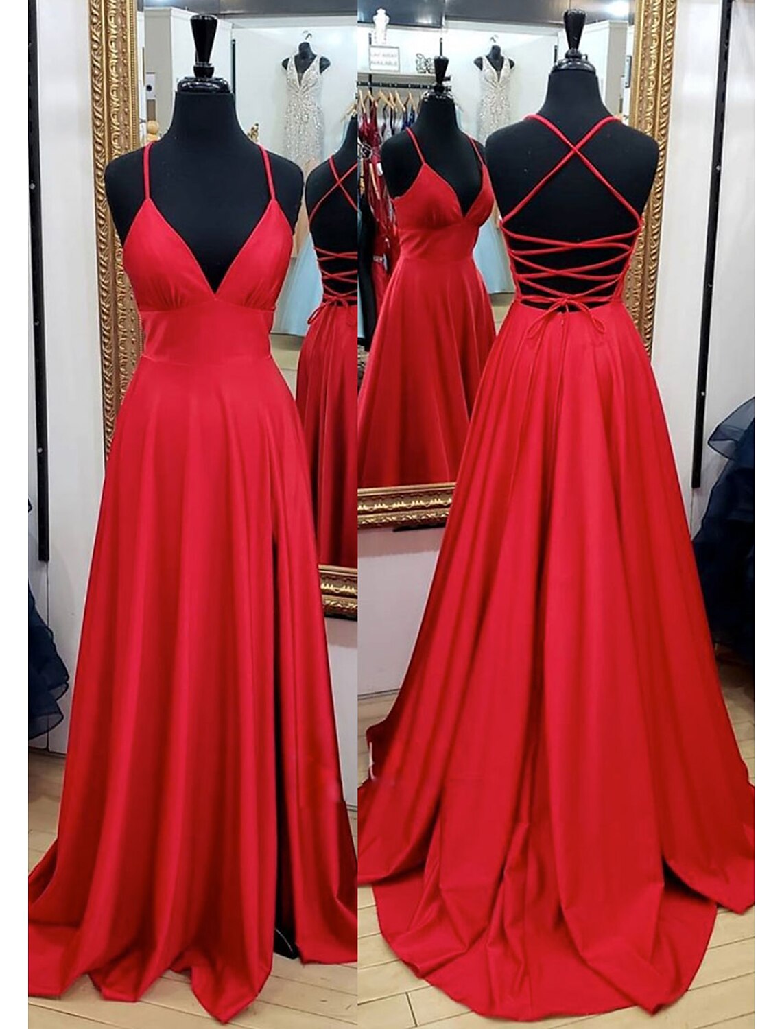 A-Line V-Neck Sleeveless Backless High Slit Prom Dress - Chloe Dress