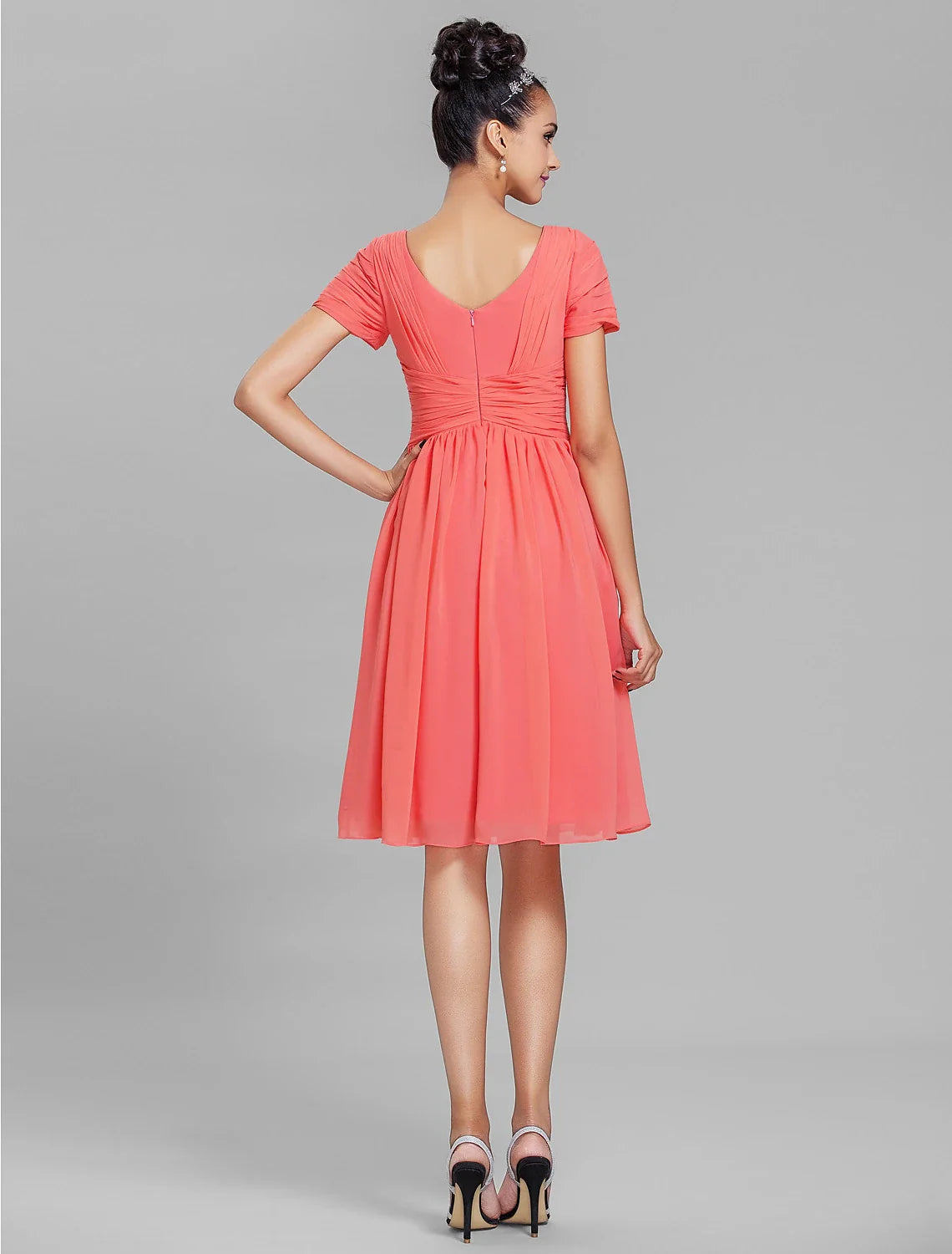 Sheath V-Neck Chiffon Short Sleeve Mini Wedding Dress - Chloe Dress