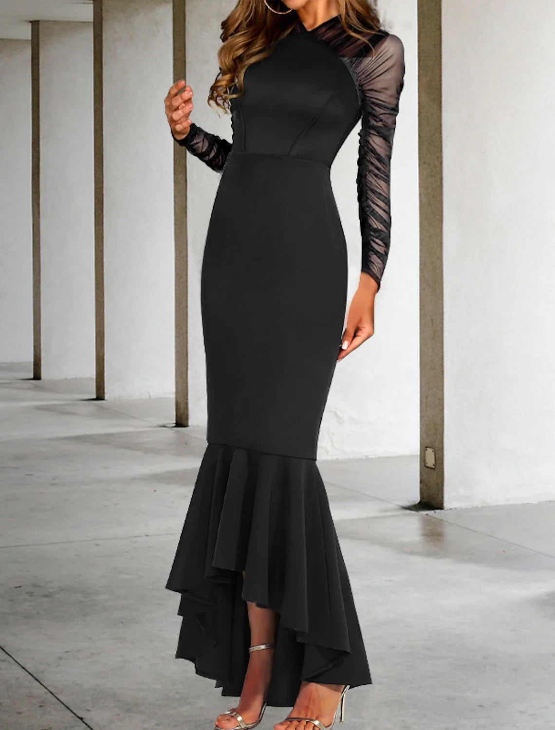 Mermaid V-Neck Long Sleeve Ruffled Prom Dress - Chloe Dress