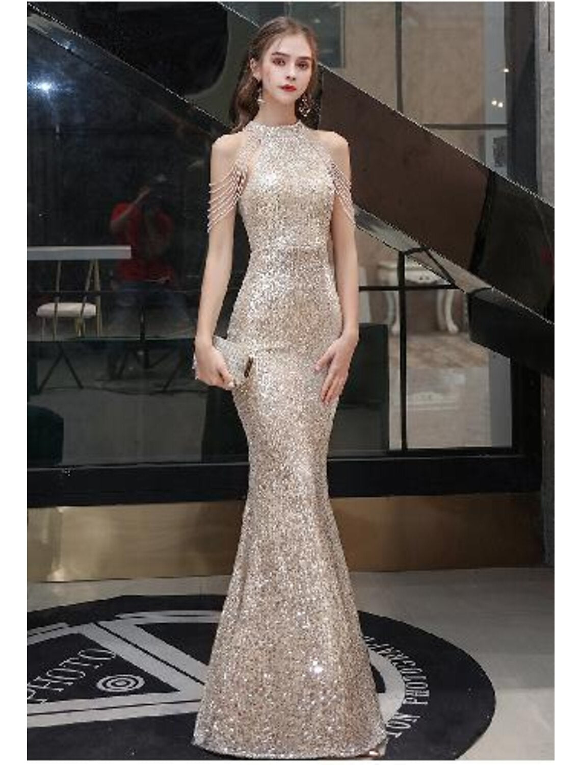 Mermaid Halter Sequin Sleeveless Floor-Length Evening Dress - Chloe Dress