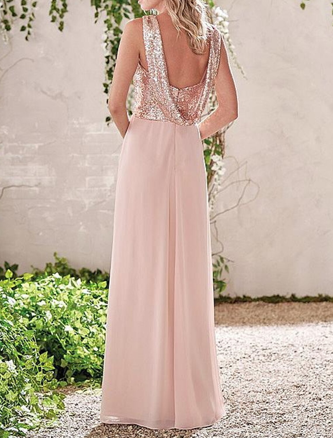 Sheath Cowl Neck Chiffon Sleeveless Floor-Length Wedding Dress - Chloe Dress