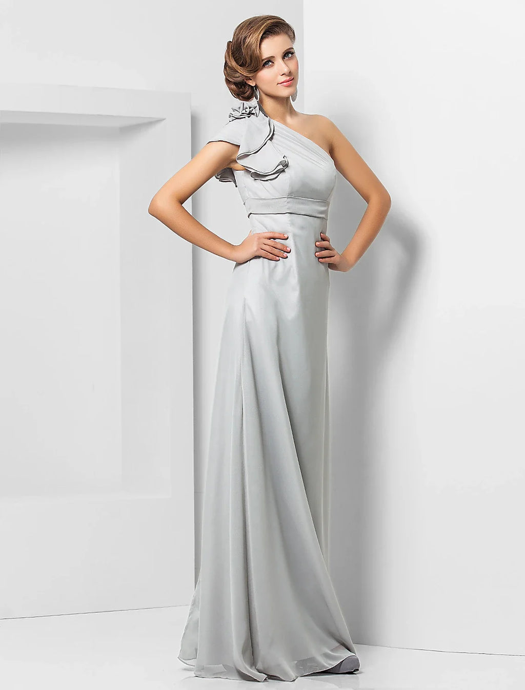 Sheath One-Shoulder Chiffon Sleeveless Applique Floor-Length Evening Dress - Chloe Dress