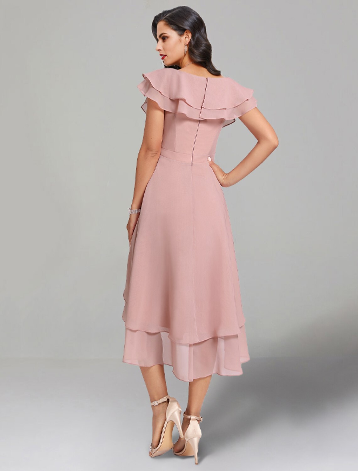 A-Line V-Neck Chiffon Short Sleeve High Slit Mini Wedding Dress - Chloe Dress
