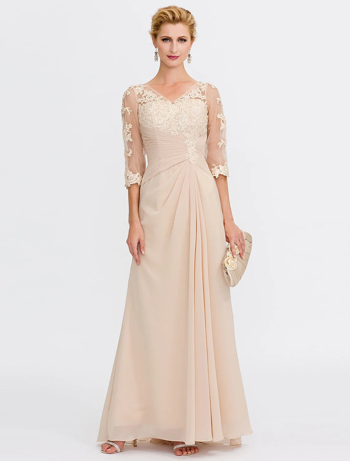 A-Line V-Neck Chiffon Applique Floor-Length Wedding Dress - Chloe Dress