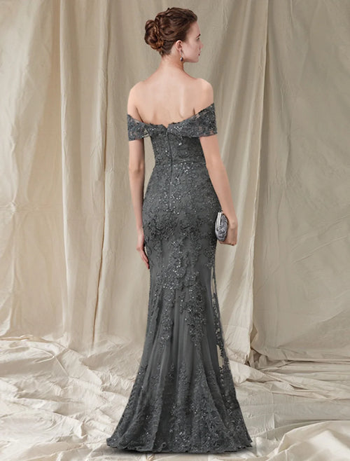 Sheath Off-Shoulder Tulle Sleeveless Pleated Floor-Length Dress - Chloe Dress