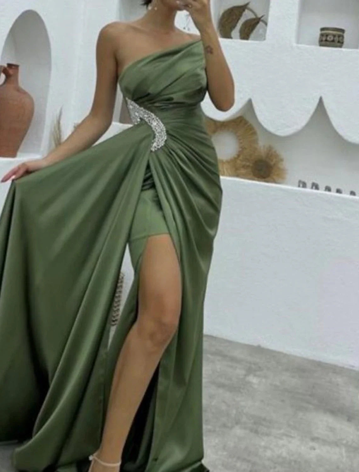 Mermaid One-Shoulder Sleeveless High Slit Evening Gown - Chloe Dress