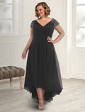 A-Line V-Neck Chiffon Short Sleeve Pleated Floor-Length Dress - Chloe Dress