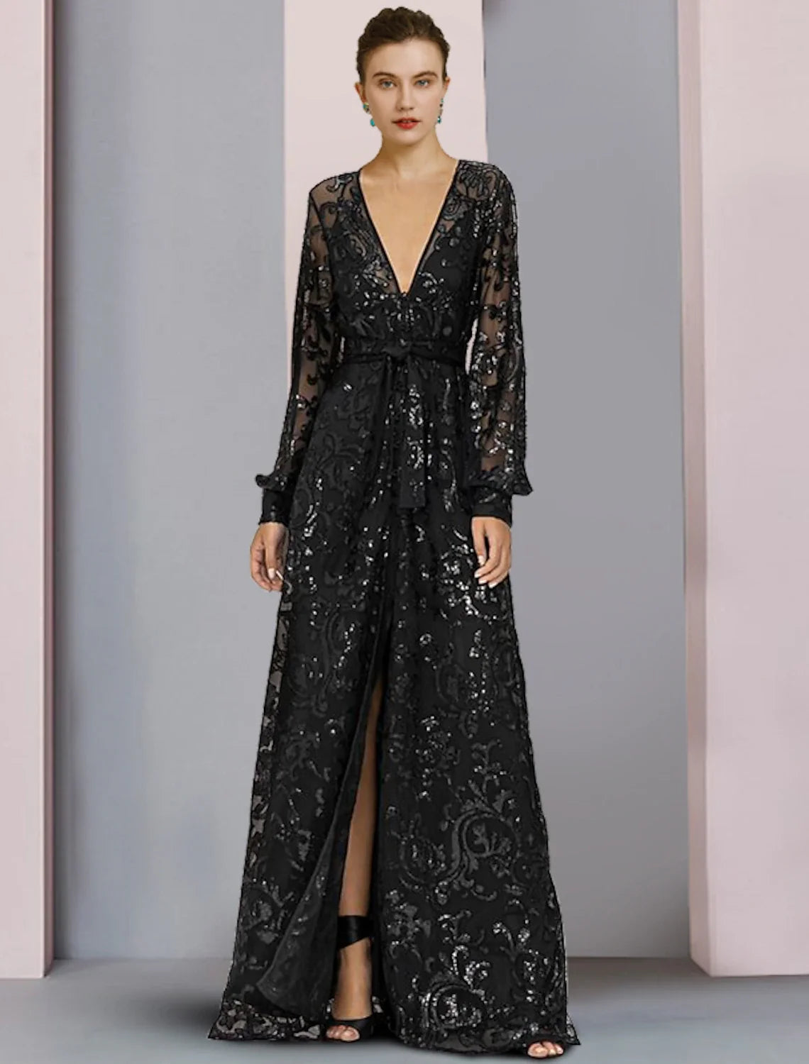 A-Line V-Neck Lace Long Sleeve Applique Floor-Length Wedding Dress - Chloe Dress