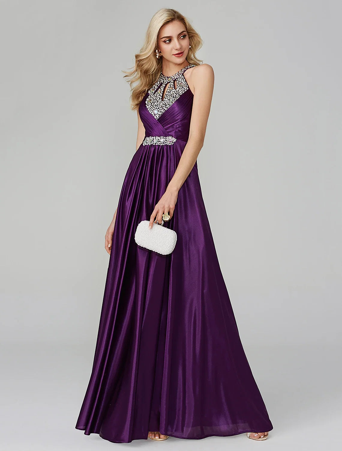 Black A-Line Halter Sequin Sleeveless Backless Floor-Length Wedding Dress - Chloe Dress