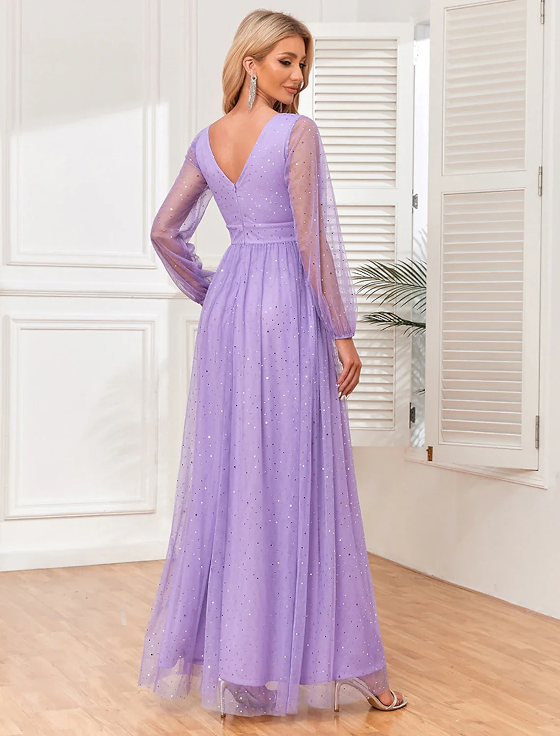 A-Line V-Neck Tulle Sleeveless Floor-Length Evening Gown - Chloe Dress