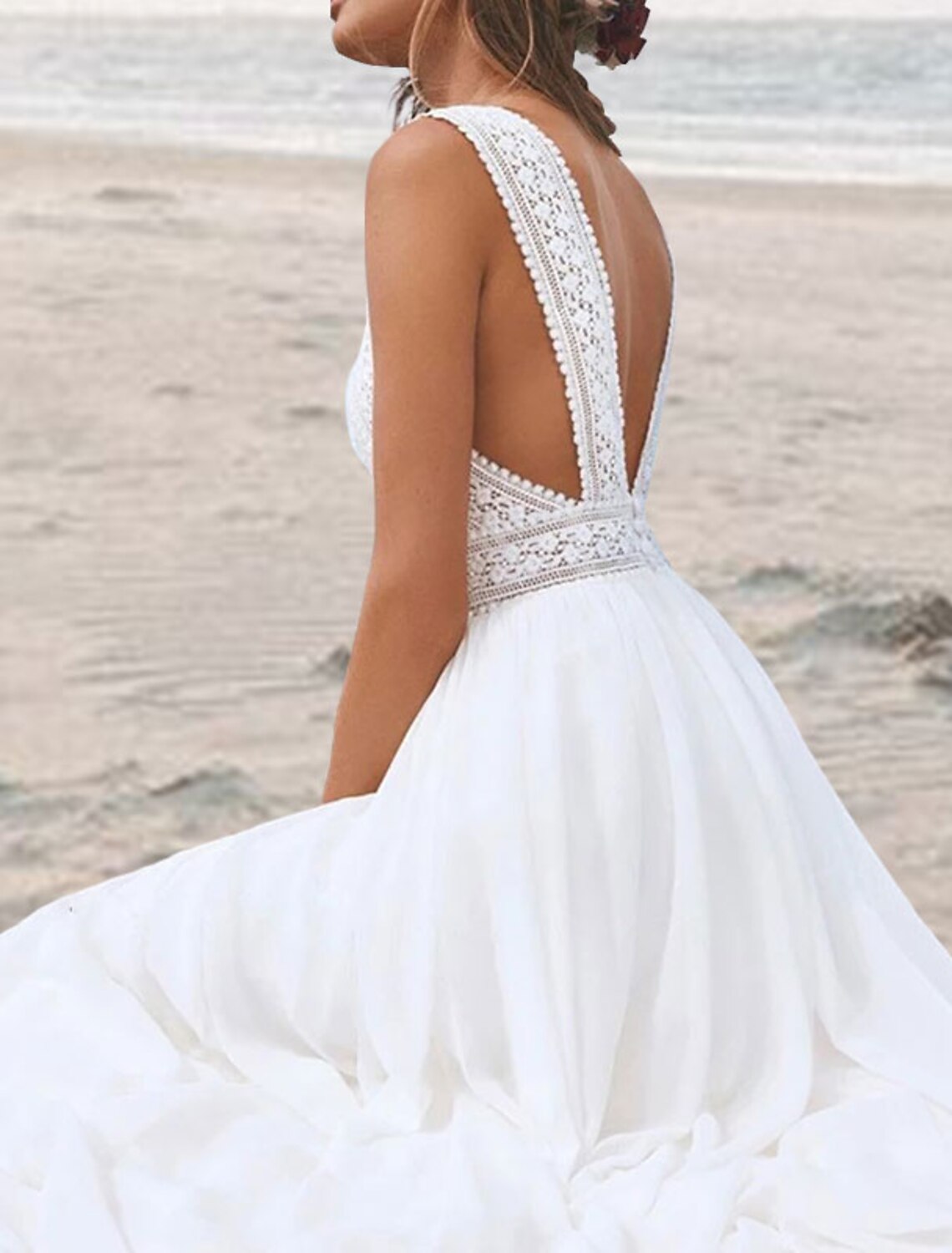 A-Line V-Neck Chiffon Sleeveless Open Back Floor-Length Wedding Gown - Chloe Dress