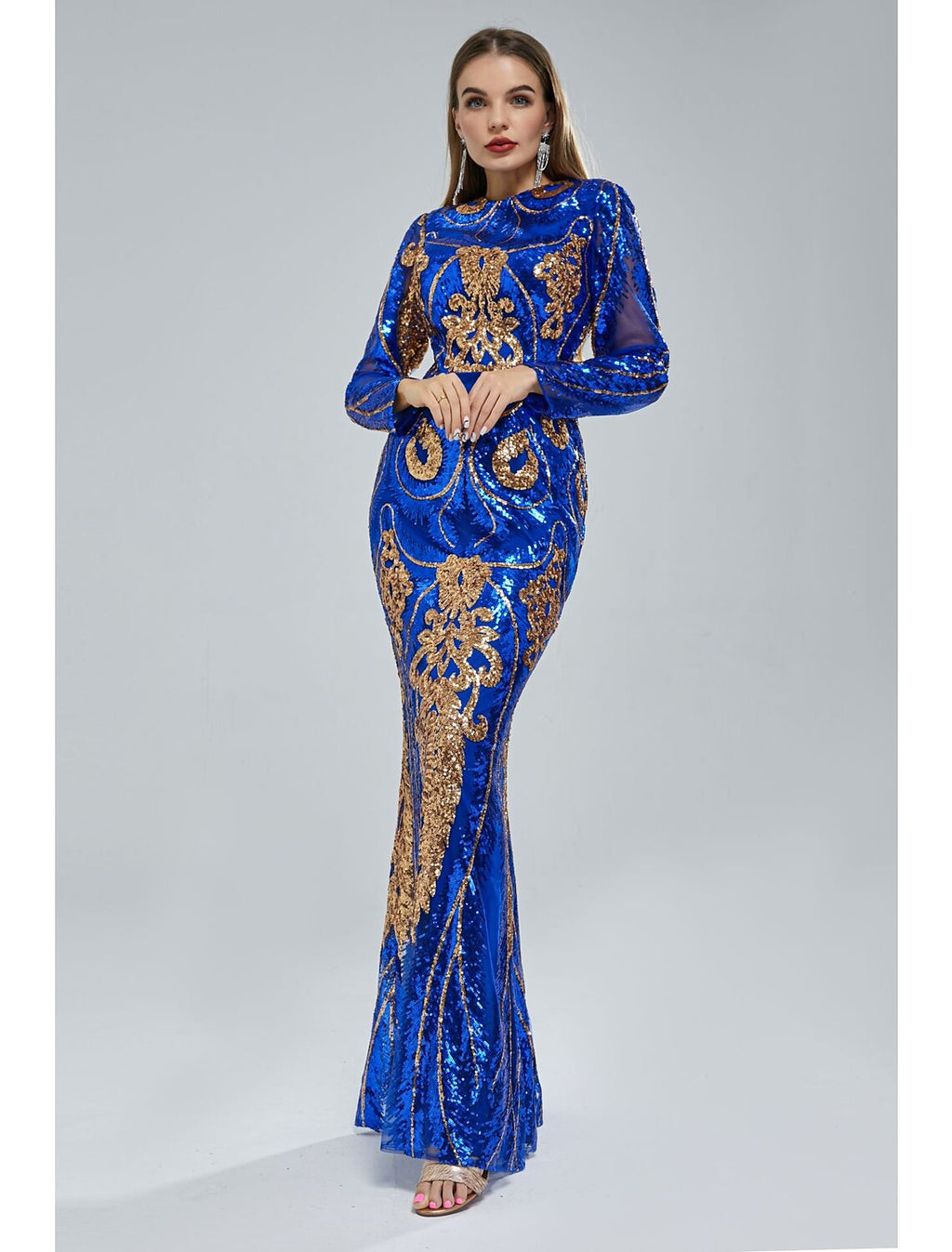 Mermaid Sequin Short Sleeve Train Mini Evening Gown - Chloe Dress