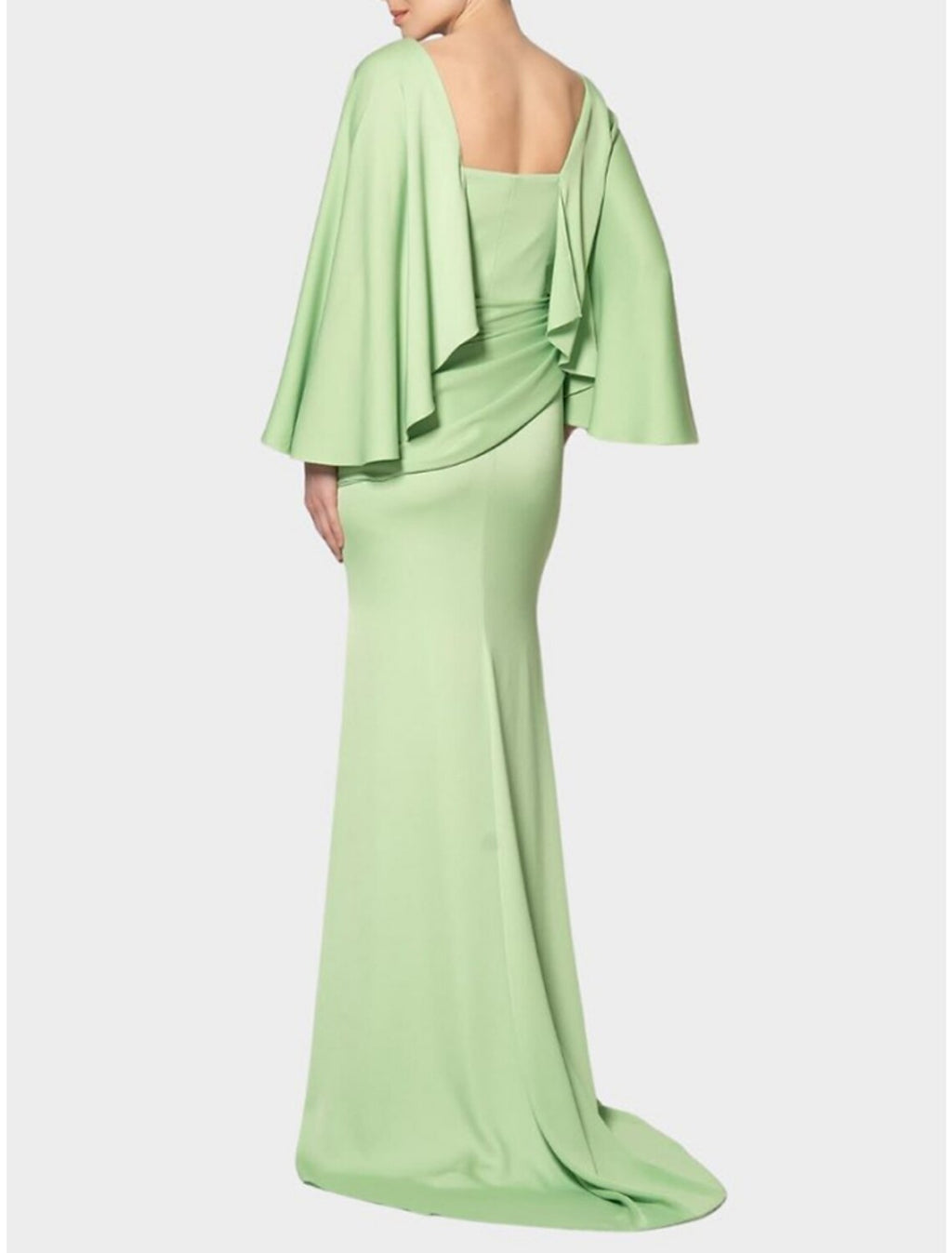 Green Sheath Square Neck Chiffon Long Sleeve High Slit Evening Gown - Chloe Dress