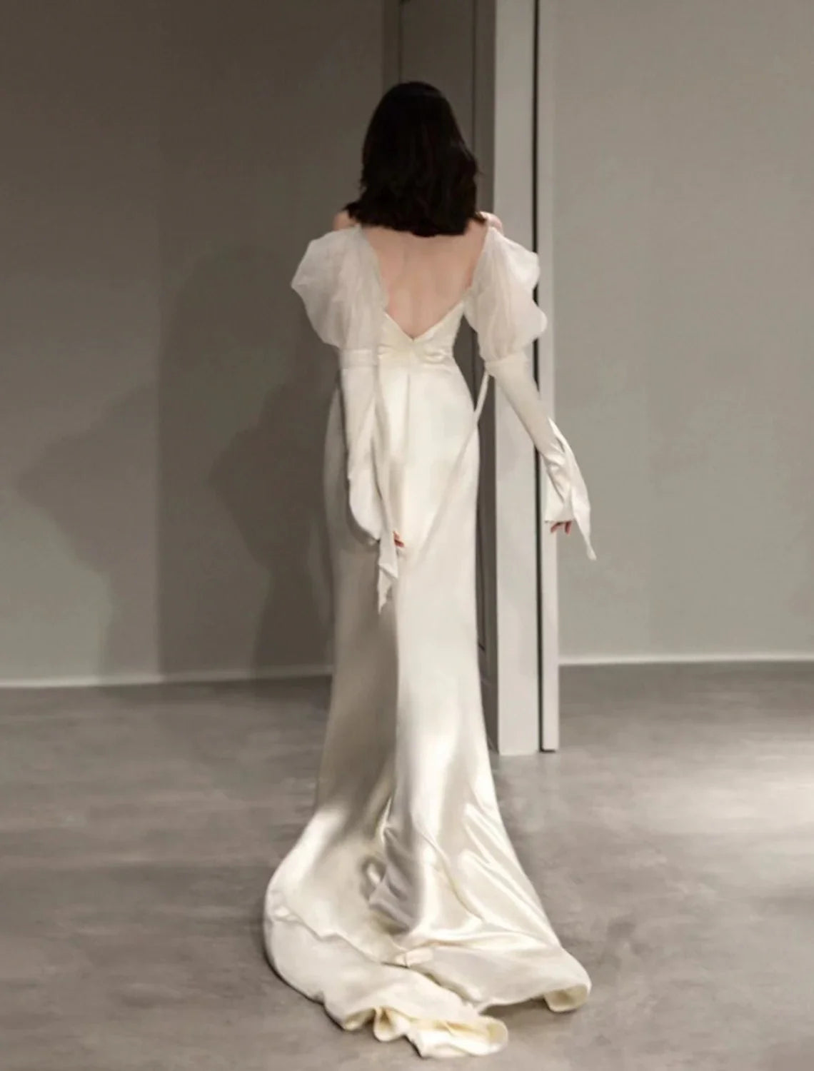 Mermaid Sweetheart Satin Long Sleeve Button Back Floor-Length Evening Gown - Chloe Dress