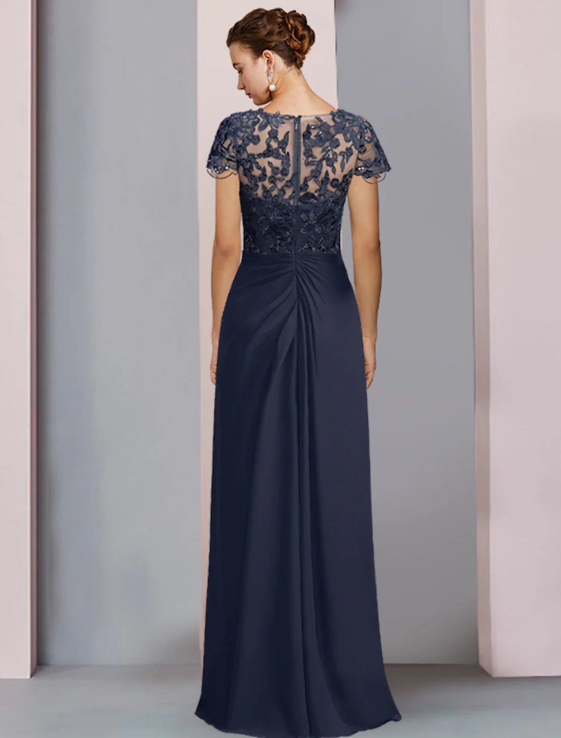 Sheath Chiffon Short Sleeve Applique Floor-Length Formal Dress - Chloe Dress