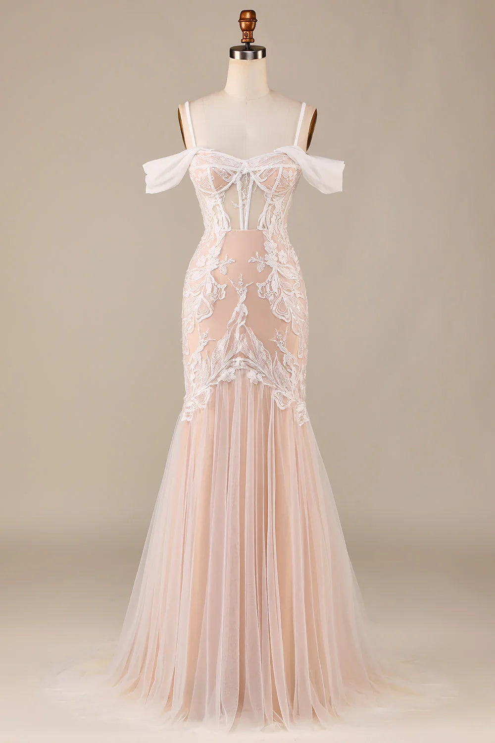Champagne Lace Floor-Length Wedding Dress - Chloe Dress