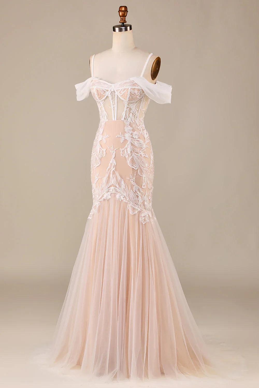 Champagne Lace Floor-Length Wedding Dress - Chloe Dress