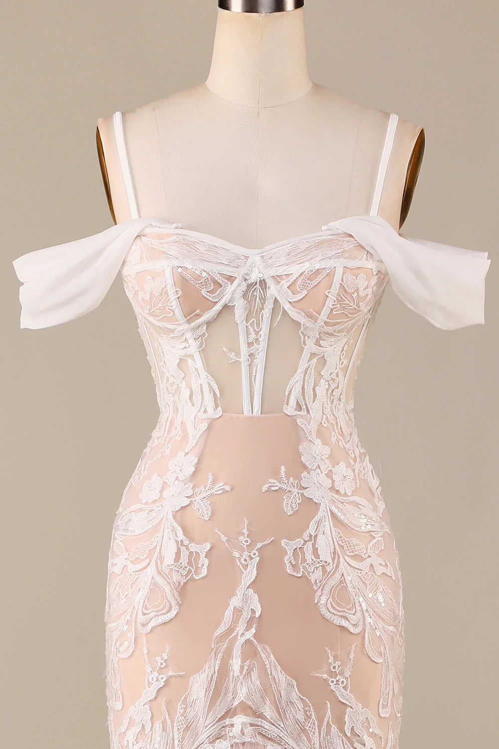 Champagne Lace Floor-Length Wedding Dress - Chloe Dress