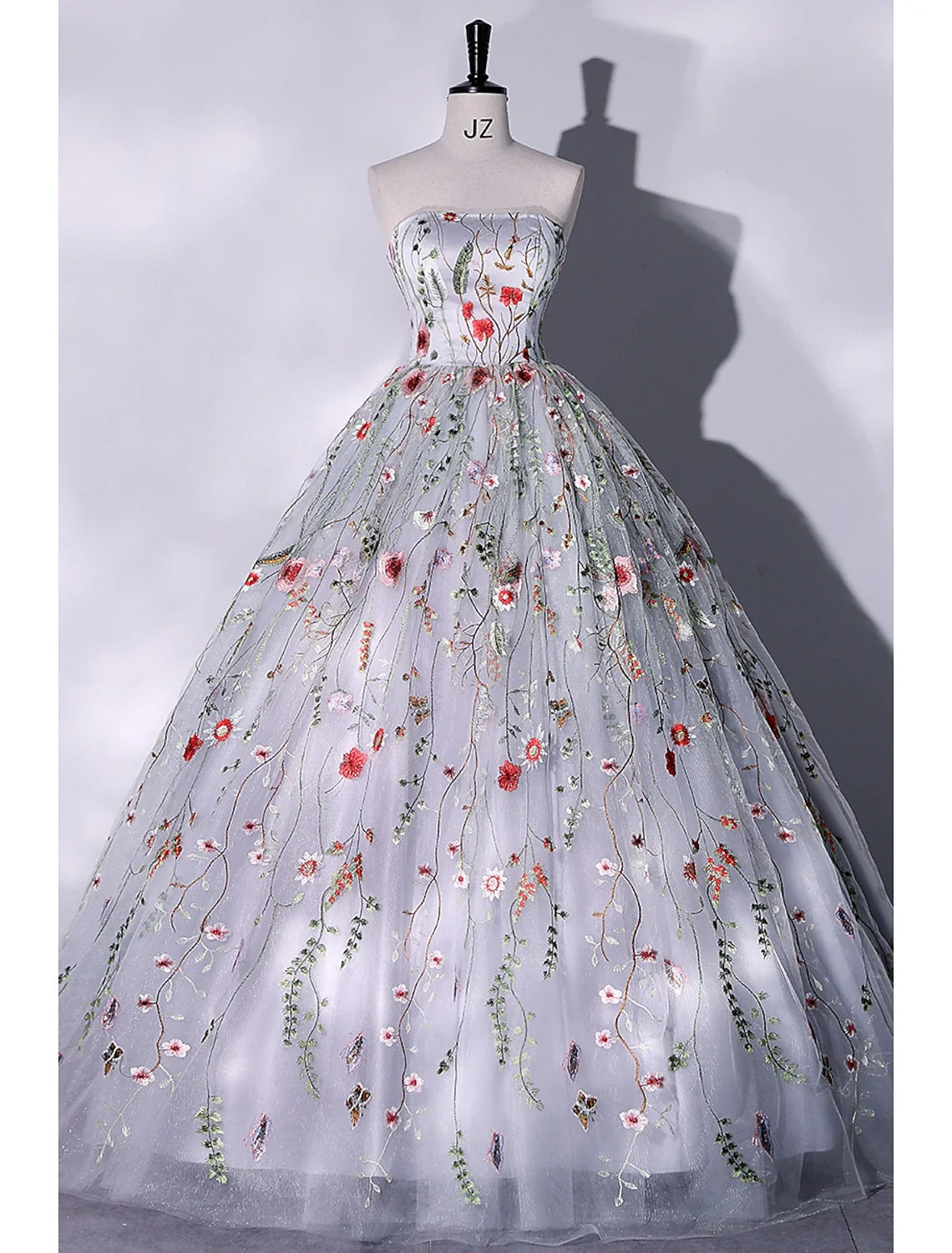 Ball Gown Strapless Lace Sleeveless High Slit Floor-Length Evening Gown - Chloe Dress