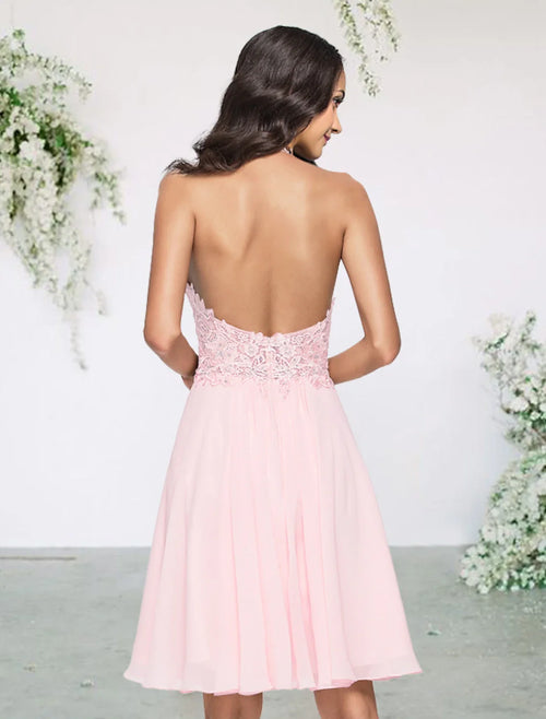 A-Line Halter Chiffon Sleeveless Pleated Mini Wedding Dress - Chloe Dress