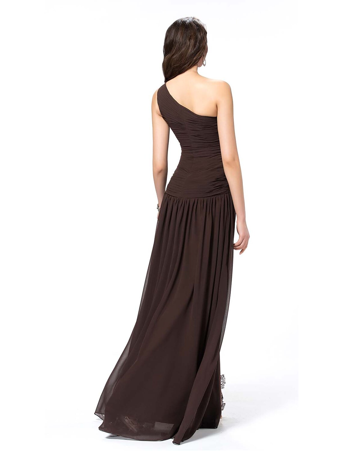 A-Line One-Shoulder Chiffon Sleeveless Backless High Slit Floor-Length Evening Dress - Chloe Dress