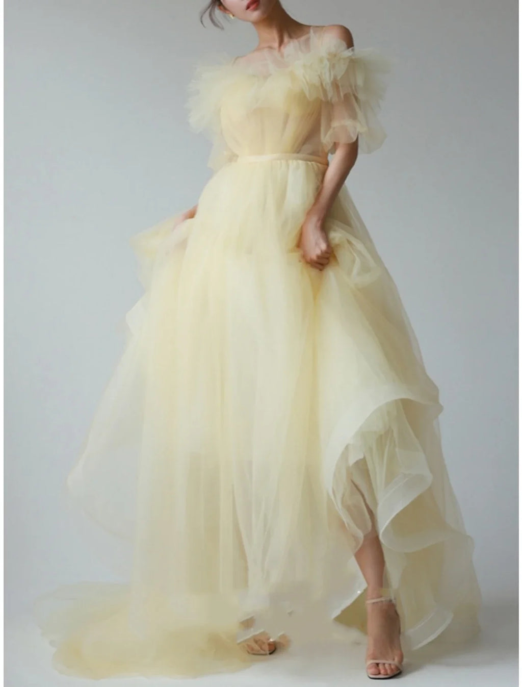 A-Line V-Neck Chiffon Short Sleeve Ruffled Mini Evening Gown - Chloe Dress