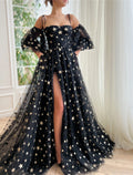 A-Line Off-Shoulder Tulle High Slit Prom Dress - Chloe Dress