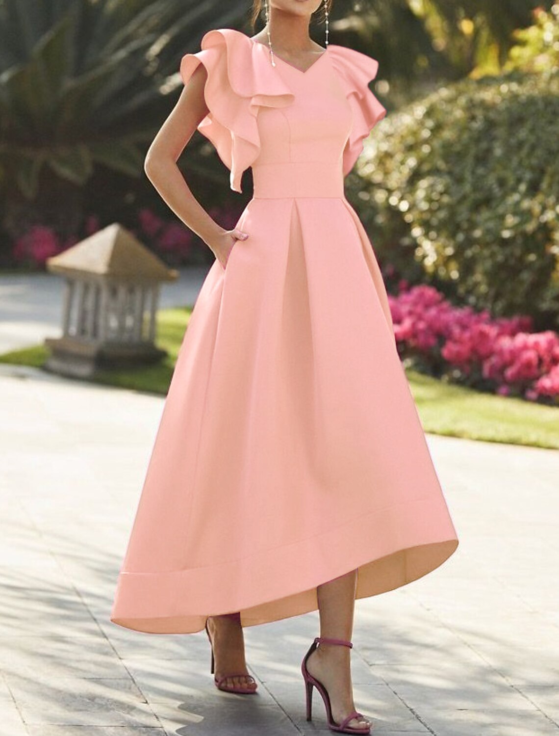 A-Line V-Neck Sleeveless Ruffled Wedding Dress - Chloe Dress