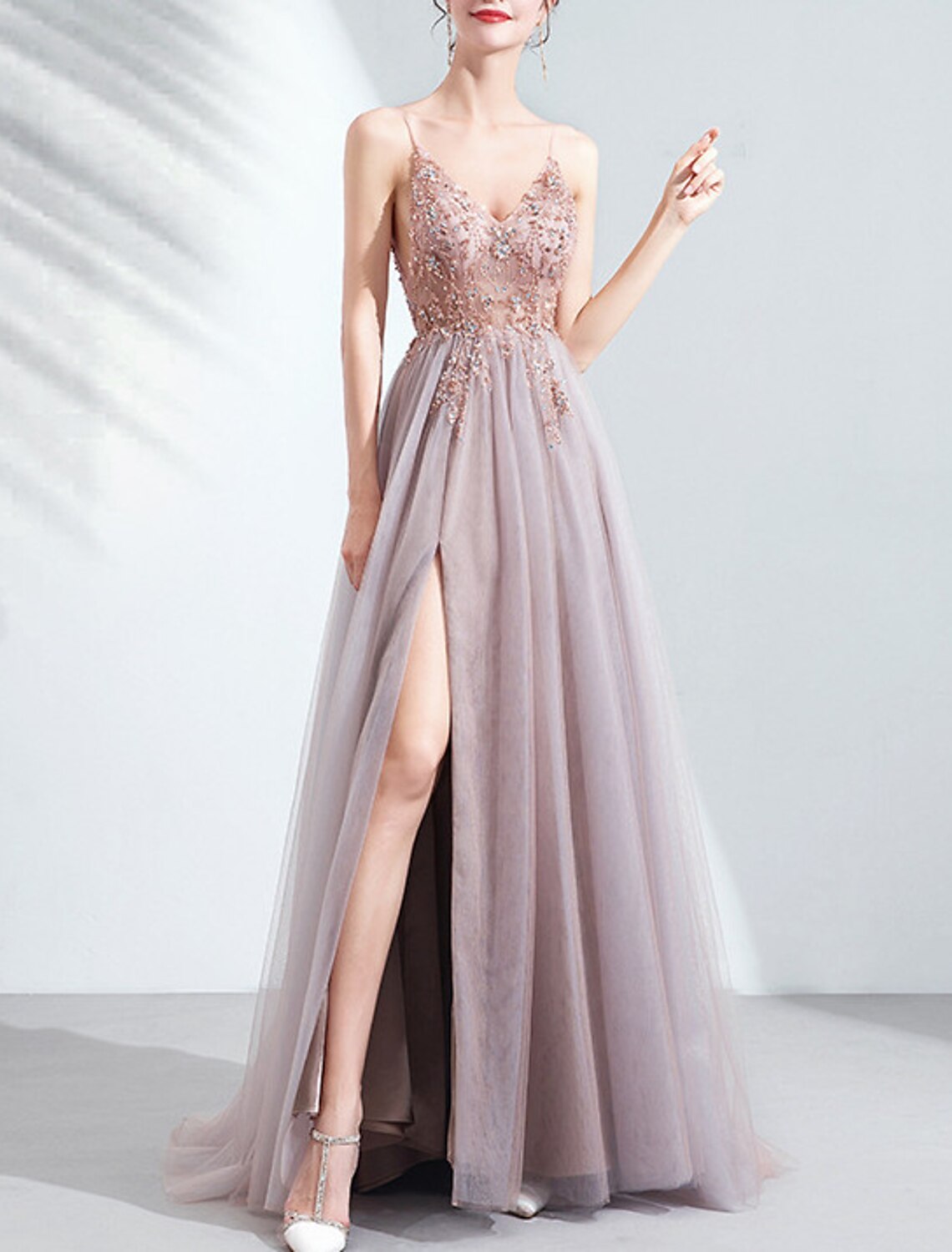 Pink High Slit Evening Dress - Chloe Dress