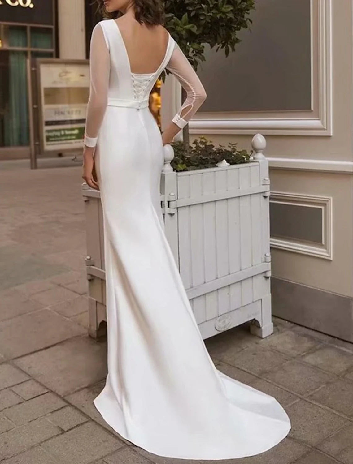 Mermaid Satin Long Sleeve Train Wedding Gown - Chloe Dress