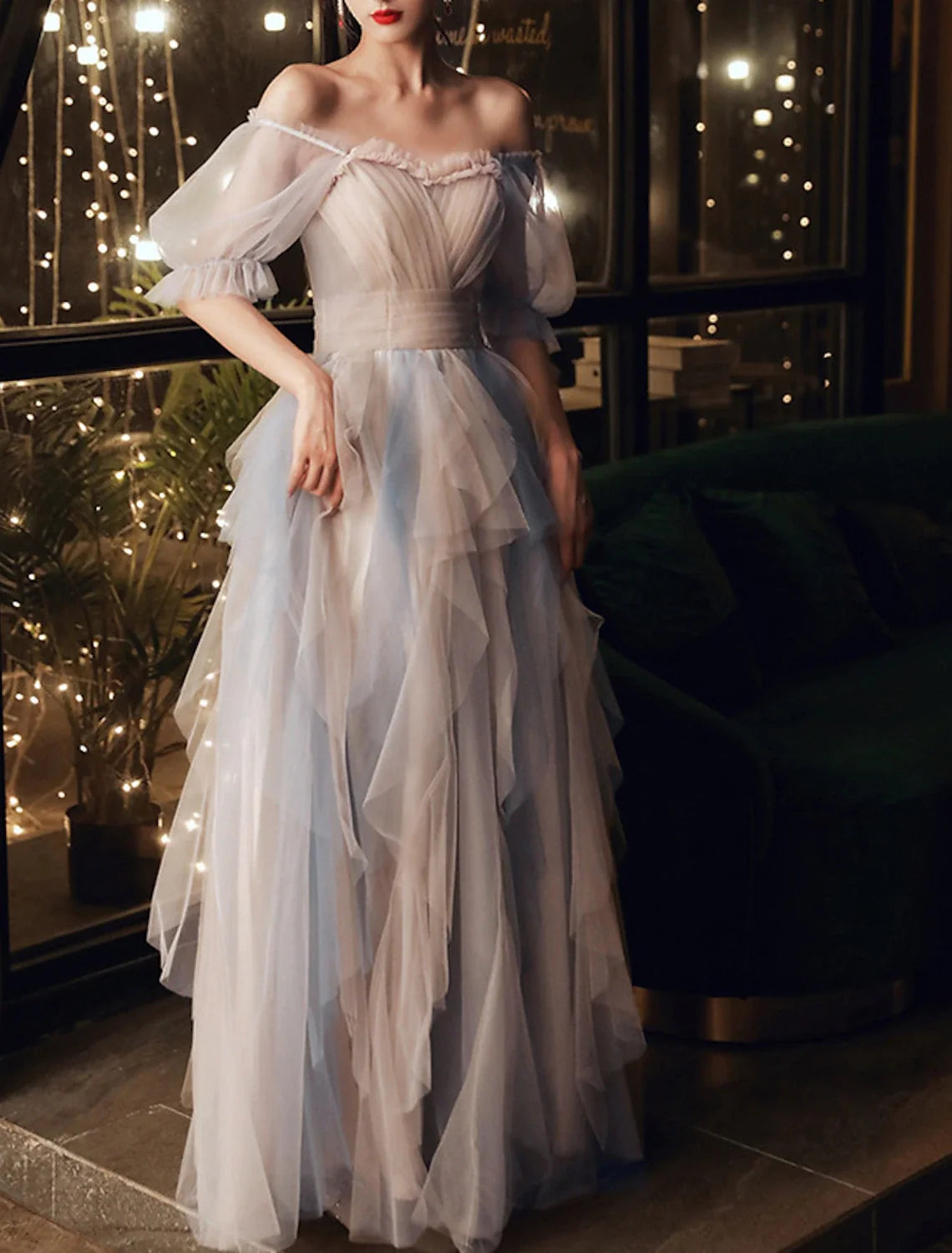 A-Line Tulle Ruffled Floor-Length Prom Dress - Chloe Dress