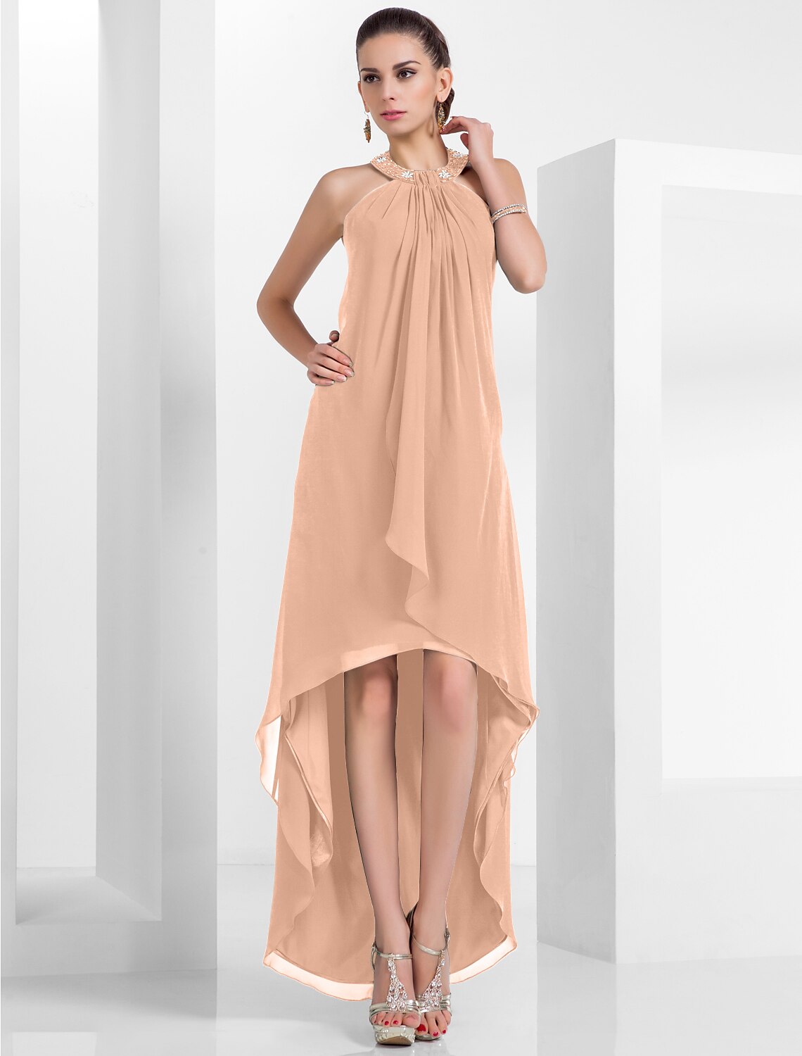 Green A-Line Halter Chiffon Sleeveless Backless Pleated Wedding Dress - Chloe Dress