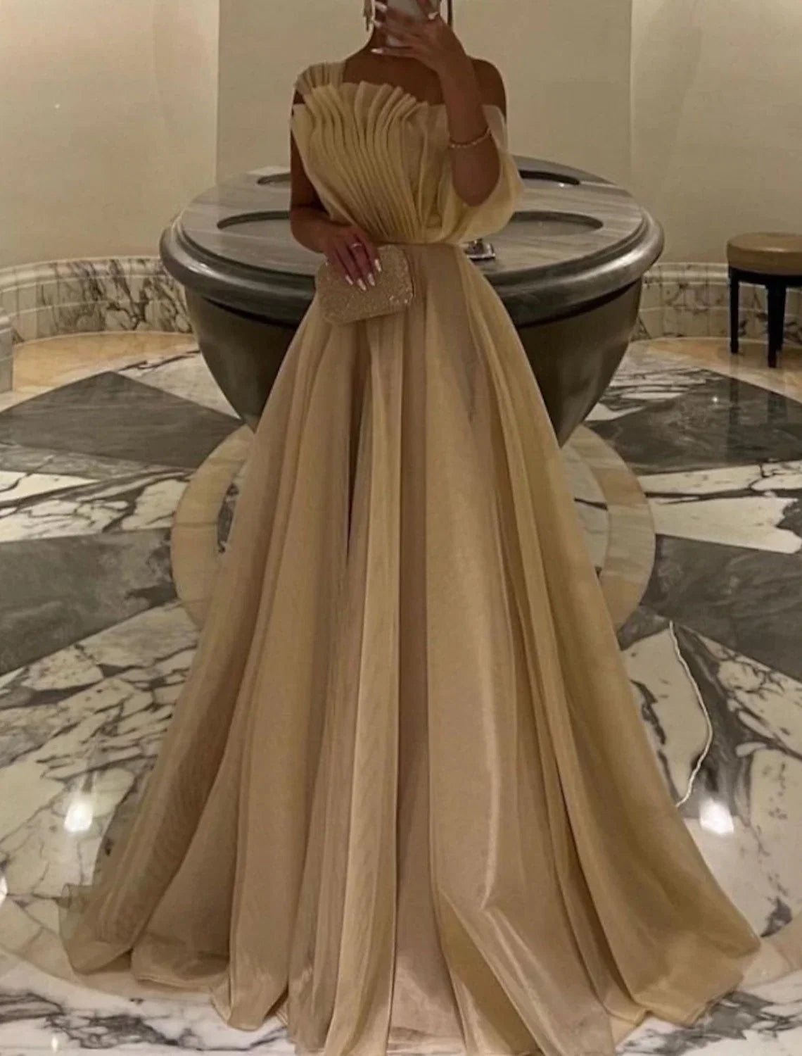 A-Line Square Neck Tulle Sleeveless Pleated Prom Dress - Chloe Dress