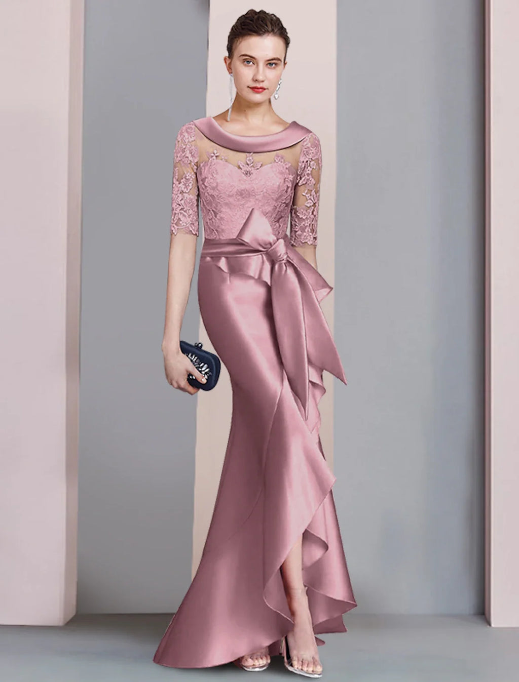 Mermaid High Neck Satin Asymmetric Wedding Dress - Chloe Dress
