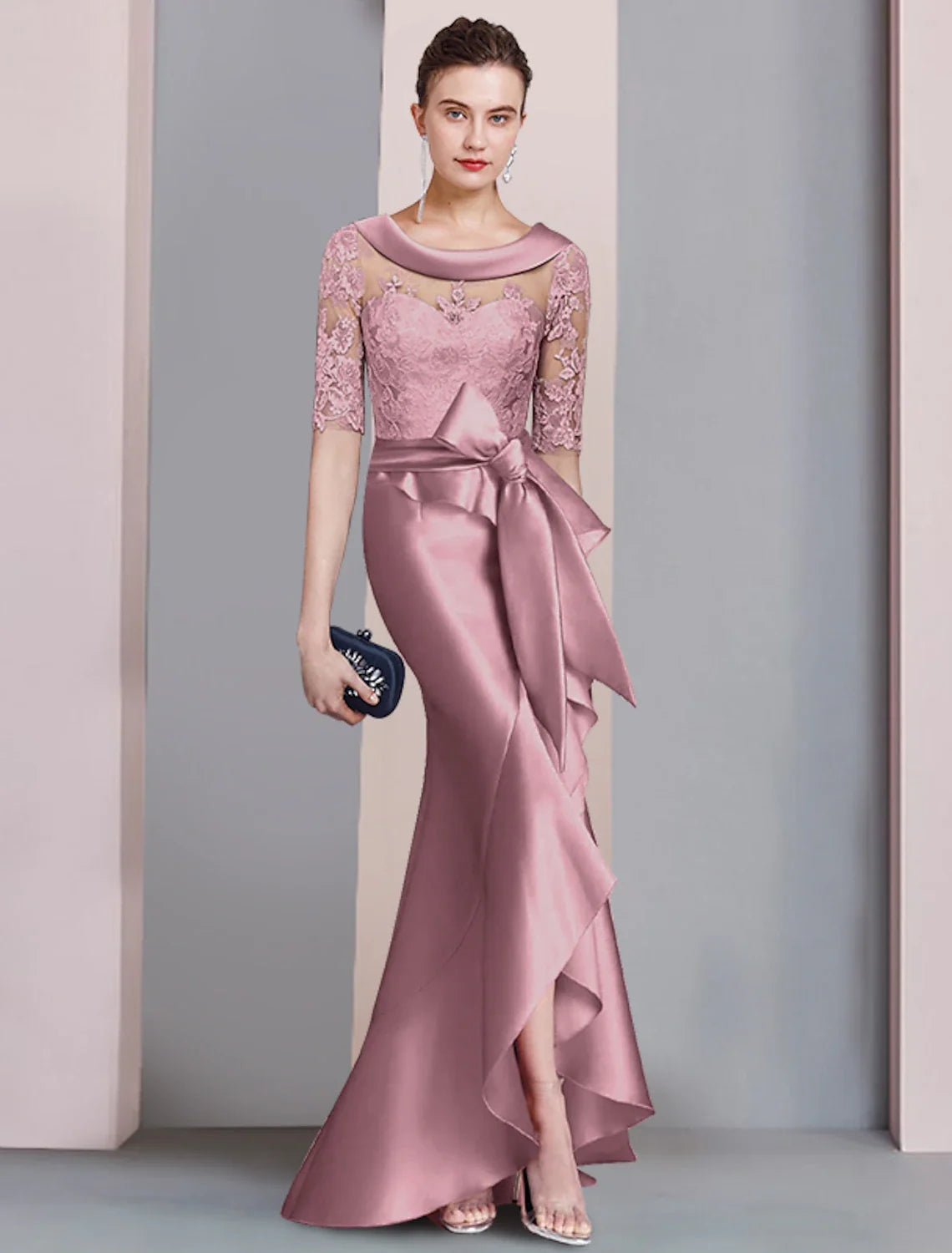 Mermaid High Neck Satin Asymmetric Wedding Dress - Chloe Dress